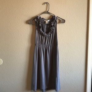 GREY RUFFLED COTTON MINI DRESS